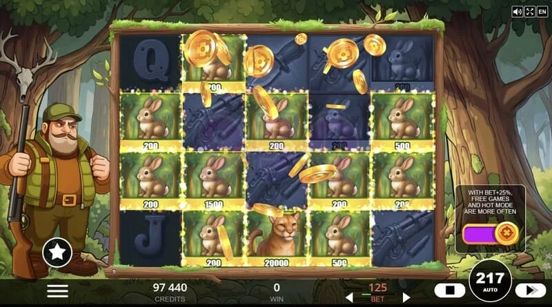 Hunt the Bucks - ειδικά σύμβολα Hunter-Wild, Scatter και Animal Credit στο πλέγμα